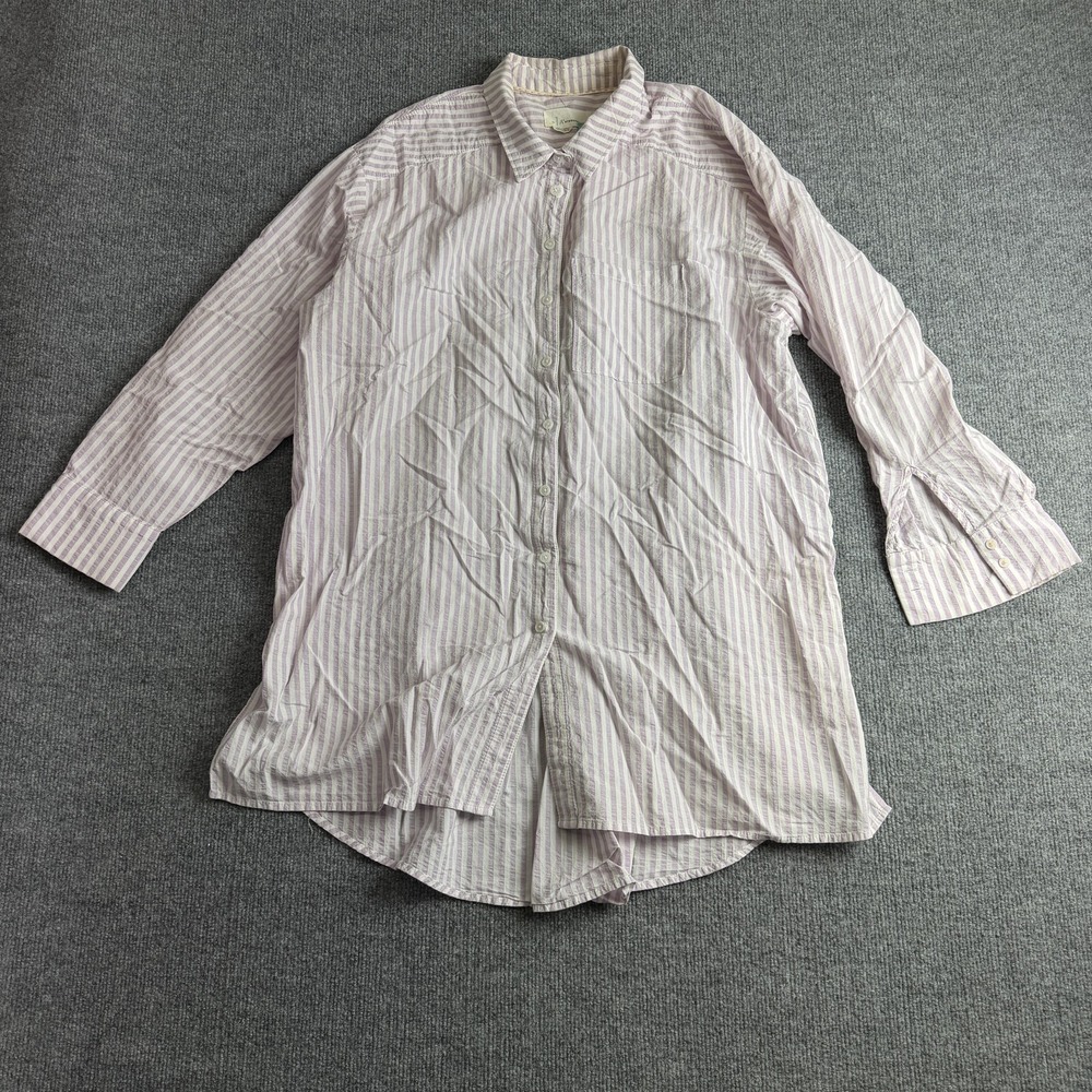 Anthropologie Shirt Womens 1X Purple Striped Button Front Long Sleeve Tunic Top